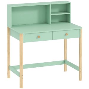AIYAPLAY Birou pentru Copii 5-12 Ani cu 3 Rafturi și 2 Sertare, din Lemn, 90x52x105 cm, Verde