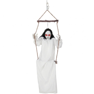 HOMCOM 170cm Animated Hanging Swing Ghost Halloween Decoration, Sound Touch Activated Ghost Halloween Animatronic