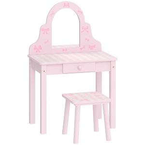 AIYAPLAY Conjunto de tocador infantil 2 em 1, tocador/secretária com banquinho, espelho removível e gaveta para meninas 3-6 anos, rosa