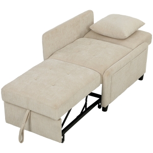 HOMCOM Poltrona Conversível 1 Lugar Poltrona Cama Clic-Clac 4 em 1 Estofada em Chenille Encosto Regulável Assento Largo Bege