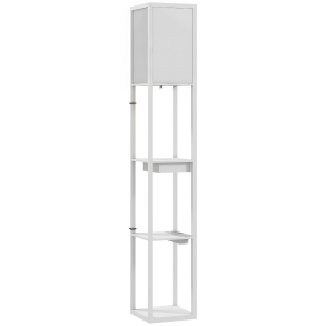 HOMCOM Lâmpada de pé com prateleira de 3 níveis, interruptor de pé, portas USB, MDF, Branco