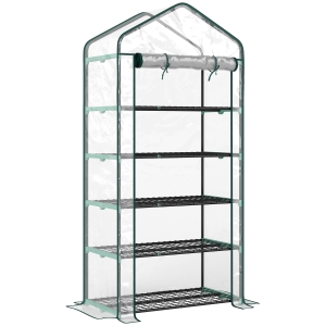 Outsunny Serra a Casetta a 5 Livelli con Ingresso Avvolgibile, in Acciaio e Polietilene, 90x49x193 cm, Trasparente