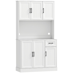 HOMCOM Küchenschrank, 180,5 cm, Vorratsschrank, Arbeitsfläche, Kabelloch, verstellbare Regale, MDF, Weiß