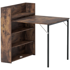HOMCOM Esstisch Klappbar mit Regal, Industrie-Design, Platzsparend, Für Kleine Räume, 80x90x93cm, Rustikal-Braun