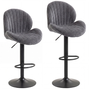 HOMCOM Conjunto de 2 Bancos de Bar Altura Ajustável 62-83 cm Giratórias 360° Assento Estofado Encosto e Apoio para Pés Cinza