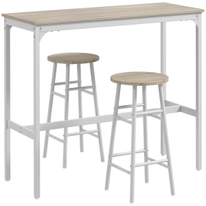 HOMCOM Mesa Alta de Cocina con Taburetes Marco de Acero Estilo Industrial Mesa Alta para Comedor Natural y Blanco