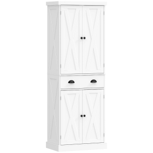 HOMCOM Armário Alto de Cozinha Armário de Cozinha com 4 Portas Gaveta e Prateleiras Ajustáveis Estilo Rústico 62x38x173 cm Branco