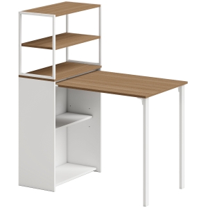 HOMCOM Schreibtisch Klappbar Küchentisch mit 4 Regal Computertisch Arbeitstisch Laptoptisch 105 x 60 x 127 cm Naturholz