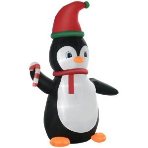 HOMCOM Aufblasbare Weihnachtsdeko, 2,5 m Aufblasbarer Weihnachtspinguin mit 3 LED-Lichtern, 162 x 100 x 250 cm, Mehrfarbig