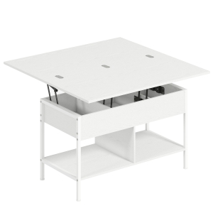 HOMCOM Mesa de Centro Elevável e Extensível Mesa de Sala com Compartimento Oculto Prateleiras Abertas 98x49x55 cm Branco