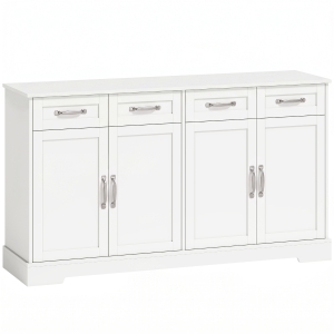 HOMCOM Aparador para Cozinha com Gavetas Portas Prateleiras Ajustáveis Estilo Coqueteleira Dispositivo Anti-Tombamento 140x38x80 cm Branco