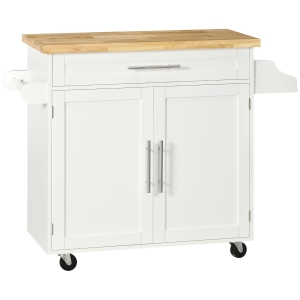 HOMCOM Keukentrolley Serveerwagen Keukeneiland, 1 Kruidenrek, 1 Handdoekhouder, 109 cm x 40 cm x 89 cm, Wit