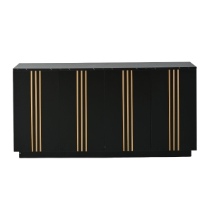 Aparador para sala de estar com 4 portas, elegantes frisos dourados, independente, 35x140x70 cm, Preto