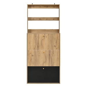 Móvel para sapatos moderno com ganchos, divisórias ajustáveis em altura, construção anti-tombamento, 75x24x180 cm, Cor natural