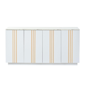 Aparador para sala de estar com 4 portas, elegantes frisos dourados, independente, 35x140x70 cm, Branco