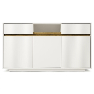 Aparador moderno com fita LED, 2 gavetas e 3 portas, prateleiras ajustáveis, 140x40x85 cm, Branco