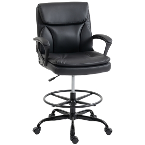 HOMCOM Silla de Dibujo Silla de Escritorio Ergonómica Giratoria con Altura y Reposapiés Ajustable Negro