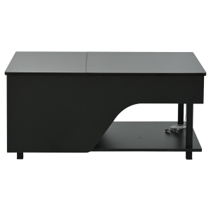 Mesa de centro regulável em altura com arrumação oculta, compartimentos laterais ajustáveis, 50x100x46 cm, Preto