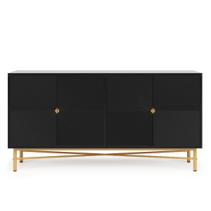 Aparador de 4 portas, estrutura em relevo com painéis de porta canelados, amplo espaço de arrumação, 160x40x82 cm, Preto