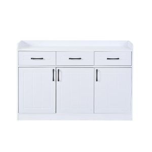 Aparador com muito espaço de arrumação, 3 gavetas e 3 portas com prateleiras ajustáveis, frente das portas com riscas, 120x35x80 cm, Branco