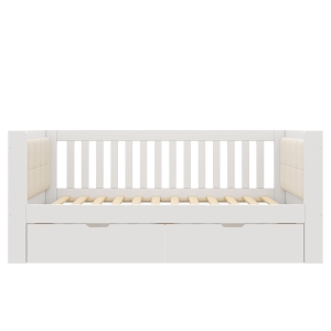 Sofá-cama 90x200 cm com 2 gavetas, apoios de braço acolchoados e arredondados e encosto confortável, 208x95x74 cm, Branco