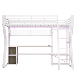 Cama alta para colchão 90×200 cm, com arrumação e espaço aberto por baixo da cama, sem colchão, 204x131,5x180 cm, Branco