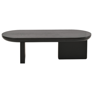Mesa de centro moderna e minimalista com tampo oval, duas pernas quadradas com protetores de feltro antiderrapantes, 119,7x49,8x35,5 cm, Preto