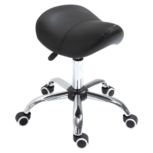 HOMCOM Scaun Taburet Rotativ cu Șa, Roți și Înălțime Reglabilă pentru Estetiști și Tatuatori, 52 x 53 x 49-61 cm, Negru
