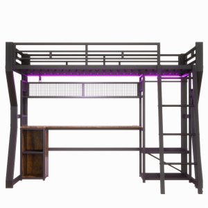 Cama alta para colchão 90×200 cm, com arrumação e espaço aberto por baixo da cama, sem colchão, 204x131,5x180 cm, Preto