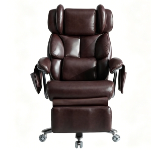 XXL Chaise de bureau ergonomique, fonction massage et chauffage, repose-pied extensible et dossier réglable, 85,5x76,5x121,5 cm, Marron