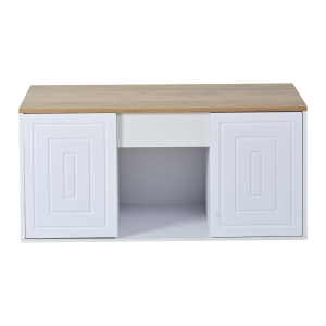 Mesa de centro elevável para sala de estar, duas portas de armário e cantos grandes e arredondados, 46x95x45 cm, Branco