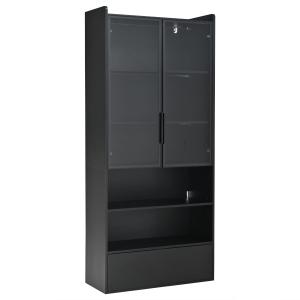 Vitrine alta, iluminação LED controlada por app, 6 prateleiras, 80x34x180 cm, Preto