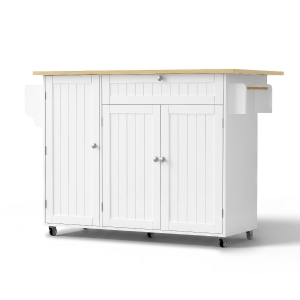 Ilha de cozinha móvel com tampo rebatível, superfície extra para refeições e trabalho para 2–4 pessoas, 120x70x92 cm, Branco