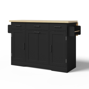 Ilha de cozinha móvel com tampo rebatível, rodízios com travão 360°, para 2–4 pessoas, 120x70x87 cm, Preto