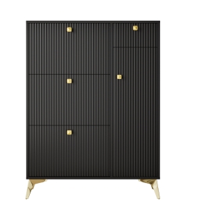 Sapateira com 3 portas basculantes, poupa-espaço com design ondulado moderno, 90x25x121 cm, Preto