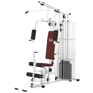 HOMCOM Kraftstation Fitnessstation Fitnessgerät Multifunktion Krafttraining Multistation Trainingsstation mit Latzug Butterflystange 45kg Gewichten Seil, Fitnessgeräte für Zuhause Weiß