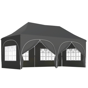 Outsunny Tonnelle pliante barnum imperméable anti-UV  6 parois latérales 6 sacs de sable 12 trous de drainage 3x6m gris