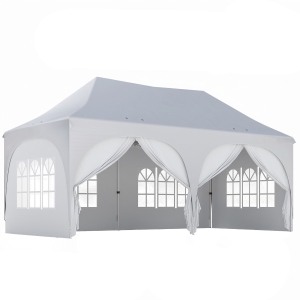 Outsunny Tonnelle pliante barnum imperméable anti-UV  6 parois latérales 6 sacs de sable 12 trous de drainage 3x6m blanc