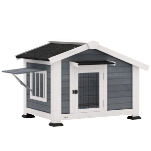 PawHut Niche pour Chien Extérieur Abri Jardin Surélevé Plancher Amovible Auvent de Porte et Toit Imperméable 98x76x69,5cm Gris