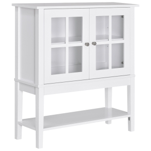 HOMCOM Aparador de Cozinha Moderno com 2 Portas em Vidro Temperado Prateleira Ajustável 80x28x84 cm Branco
