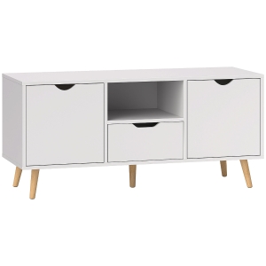 HOMCOM Mobile Porta TV max 50" con Cassetto, Ripiano Aperto e Armadietti, 110x40x50 cm, Bianco e Legno