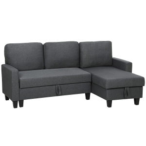HOMCOM Hoekbank met slaapfunctie en opbergruimte, L-vormige slaapbank met chaise longue en verstelbare rugleuning voor de woonkamer