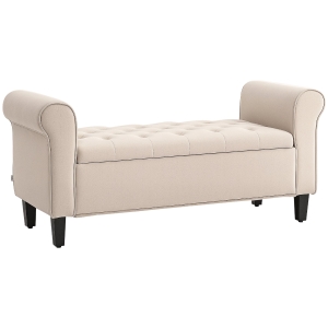 HOMCOM Bancă Dormitor cu Compartiment de Depozitare și Cotiere Rulate, 126x48.5x57 cm, Bej