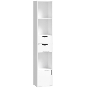 HOMCOM Estante com 2 Gavetas Armário de Livros Estreito com 3 Prateleiras Abertas para Escritório Quarto 30x24x158 cm Branco