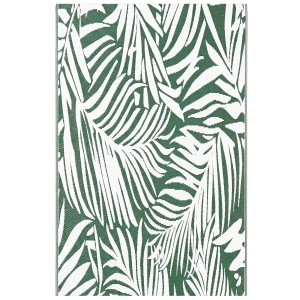 Outsunny Alfombra Reversible 152x243 cm con Patrón de Hojas para Terraza Balcón Patio Camping Playa Verde Oscuro y Blanco