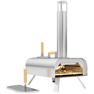 Outsunny Four à pizza extérieur portable à bois ou à pellet avec pierre à pizza pieds pliables cheminée acier inoxydable argenté