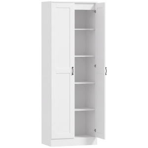 HOMCOM Armário de Despensa 175 cm com Espaço de Armazenamento Armário de Cozinha com Portas Fechamento Suave e Prateleiras Ajustáveis Branco