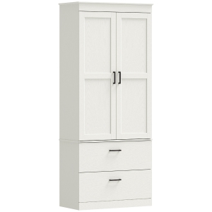 HOMCOM Armário de Cozinha Estilo Rústico Despensa Alta com Prateleiras Ajustáveis e 2 Gavetas Creme Branco