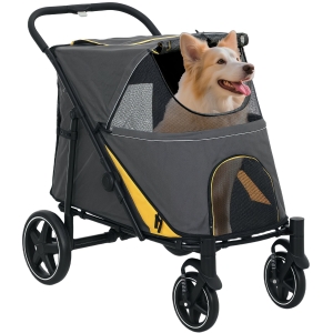 PawHut Hondenbuggy voor Middelgrote en Oudere Honden, Opvouwbare, Donkergrijs, 112 x 65 x 100 cm