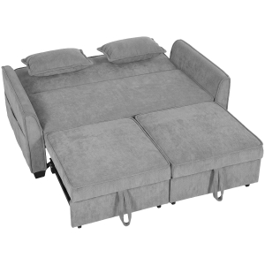 HOMCOM 2 Seater Sofa Bed, 4-in-1 L-Shaped Convertible Pull-Out Sleeper Sofa with Adjustable Backrest and Side Pockets, Grey